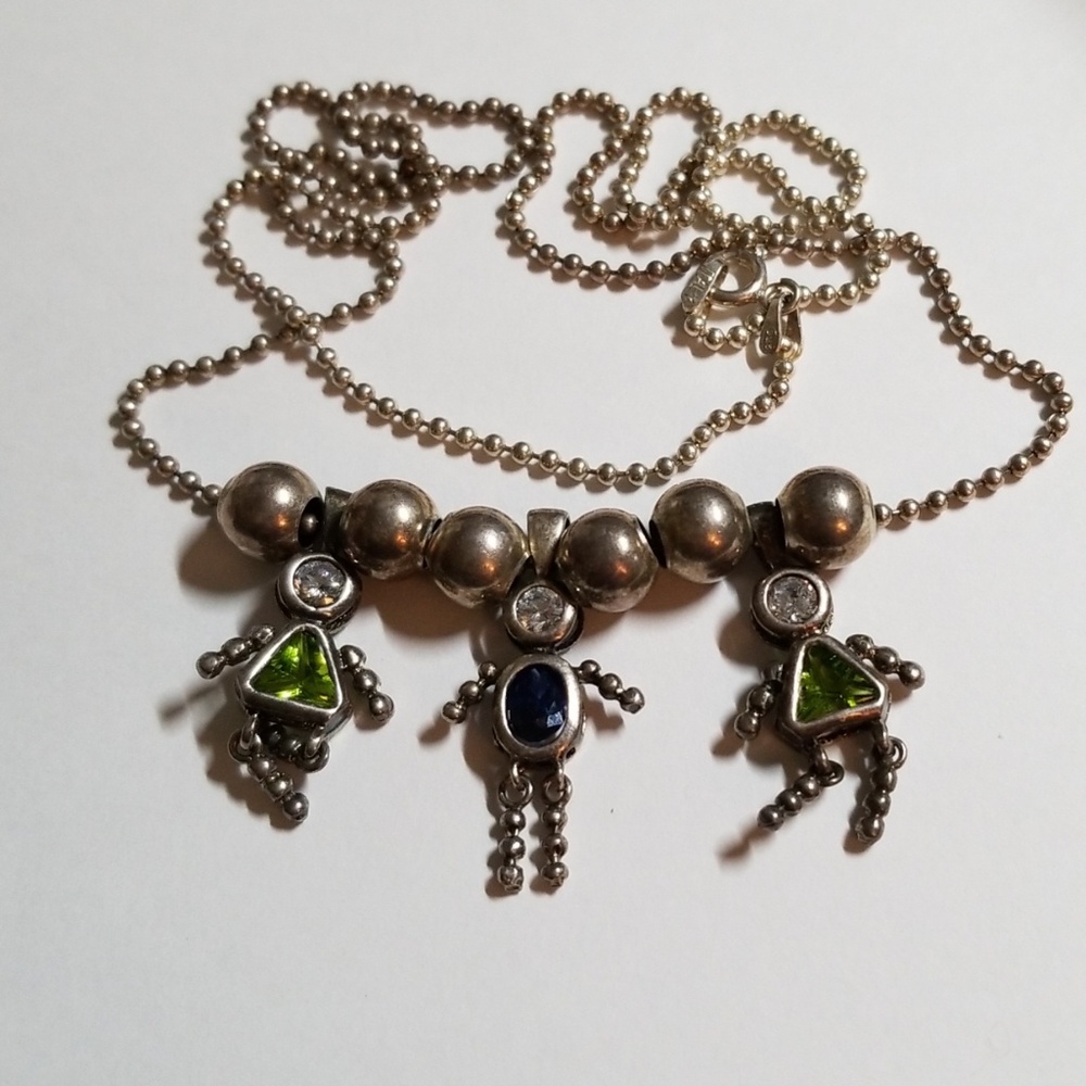 Sterling Silver Ball Chain w/3 Articulated Figures